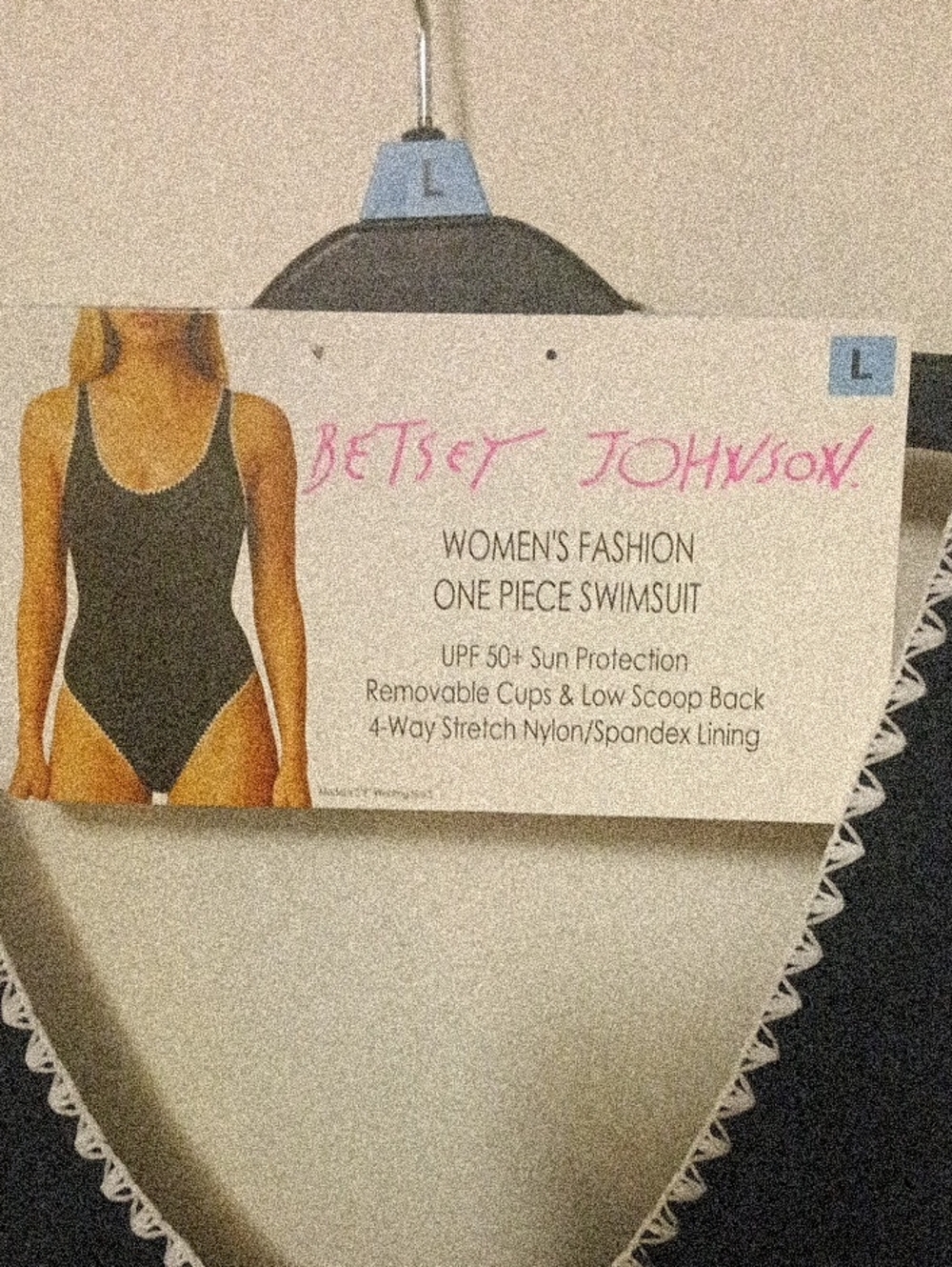 Betsey Johnson LRG Swimsuit Black W/ White Accent Trim - Picture 2 of 5